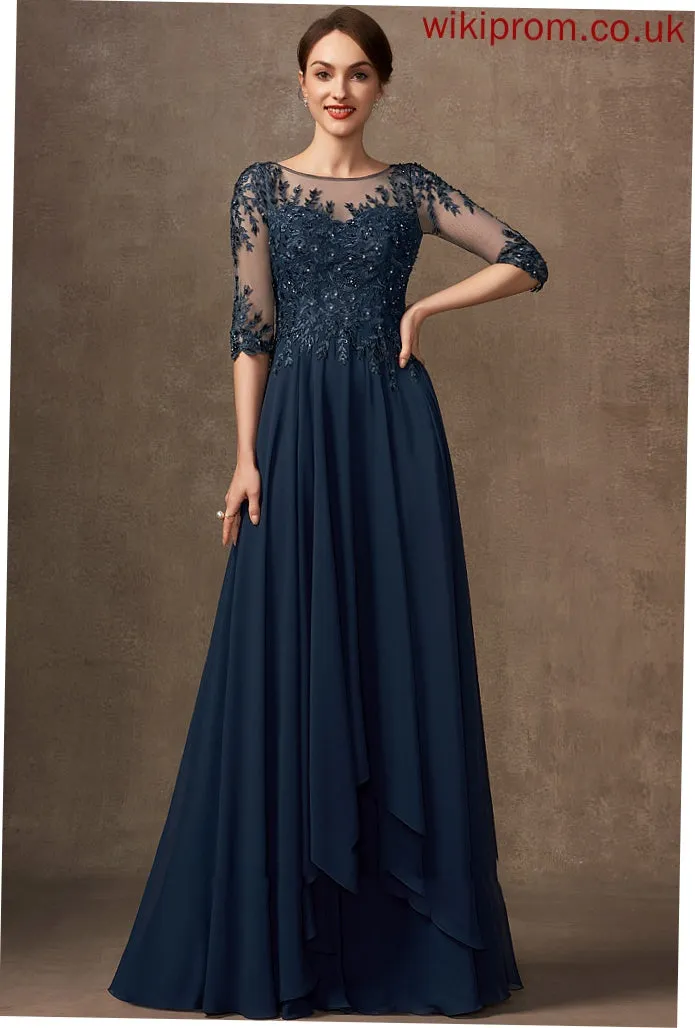 A-Line Beading Bride Lace Mother the Magdalena Floor-Length Sequins Dress Mother of the Bride Dresses Chiffon Scoop of With Neck