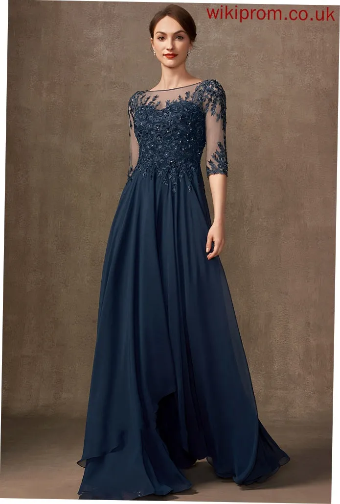 A-Line Beading Bride Lace Mother the Magdalena Floor-Length Sequins Dress Mother of the Bride Dresses Chiffon Scoop of With Neck