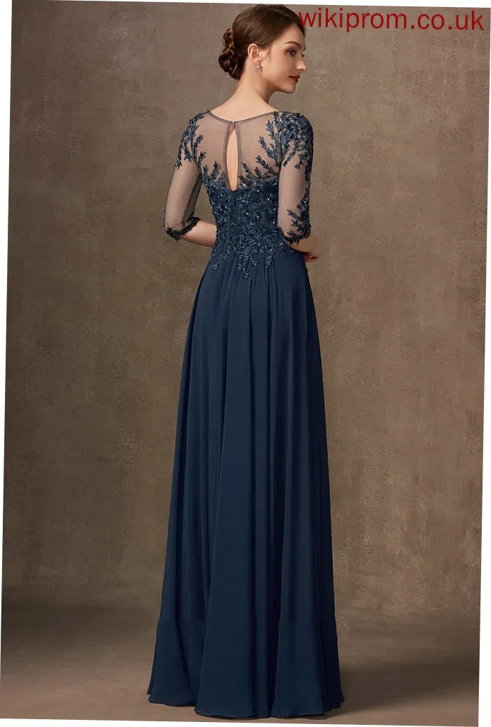 A-Line Beading Bride Lace Mother the Magdalena Floor-Length Sequins Dress Mother of the Bride Dresses Chiffon Scoop of With Neck
