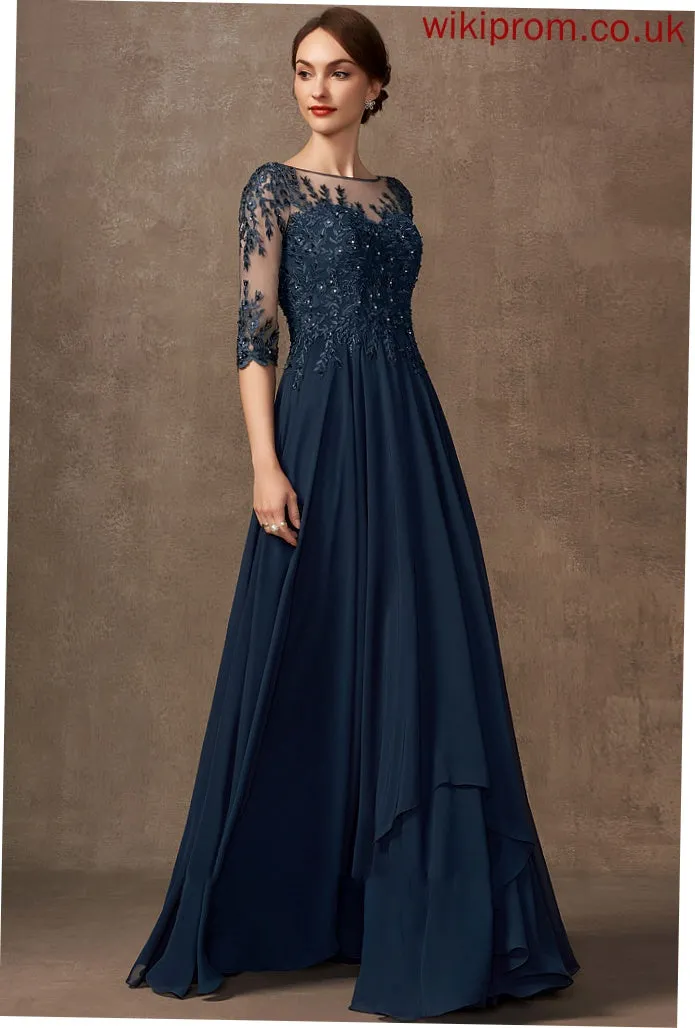 A-Line Beading Bride Lace Mother the Magdalena Floor-Length Sequins Dress Mother of the Bride Dresses Chiffon Scoop of With Neck
