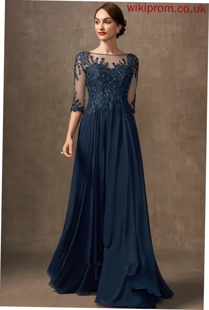 A-Line Beading Bride Lace Mother the Magdalena Floor-Length Sequins Dress Mother of the Bride Dresses Chiffon Scoop of With Neck