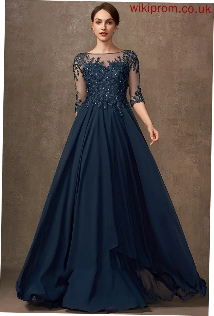 A-Line Beading Bride Lace Mother the Magdalena Floor-Length Sequins Dress Mother of the Bride Dresses Chiffon Scoop of With Neck
