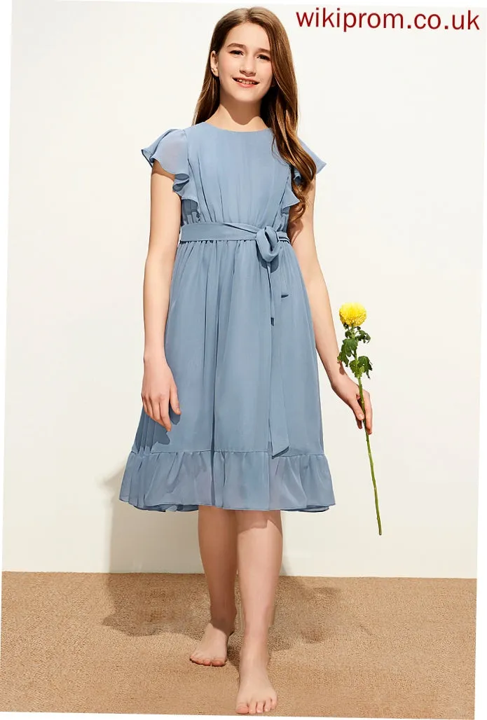 A-Line Chiffon Ruffles With Scoop Neck Cascading Junior Bridesmaid Dresses Bow(s) Carmen Knee-Length