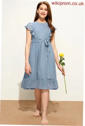 A-Line Chiffon Ruffles With Scoop Neck Cascading Junior Bridesmaid Dresses Bow(s) Carmen Knee-Length