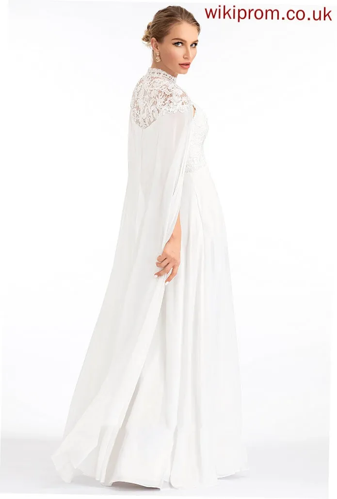A-Line Dress Wedding Dresses Chiffon Wedding High Floor-Length Neck Kyra