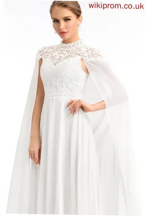 A-Line Dress Wedding Dresses Chiffon Wedding High Floor-Length Neck Kyra