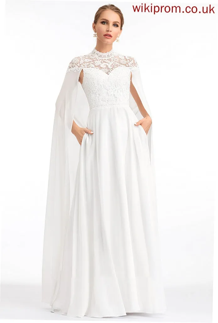 A-Line Dress Wedding Dresses Chiffon Wedding High Floor-Length Neck Kyra