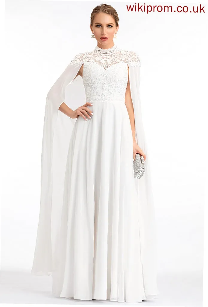 A-Line Dress Wedding Dresses Chiffon Wedding High Floor-Length Neck Kyra