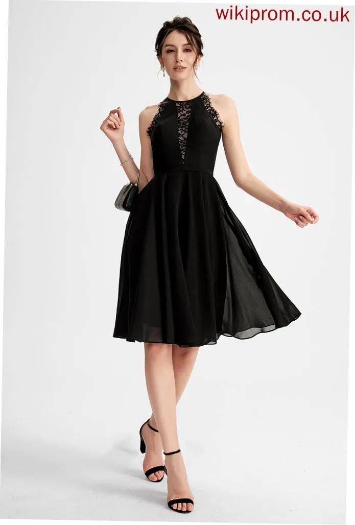 A-Line Lace Neck Chiffon Homecoming Dresses Charlee Knee-Length Dress Scoop With Homecoming