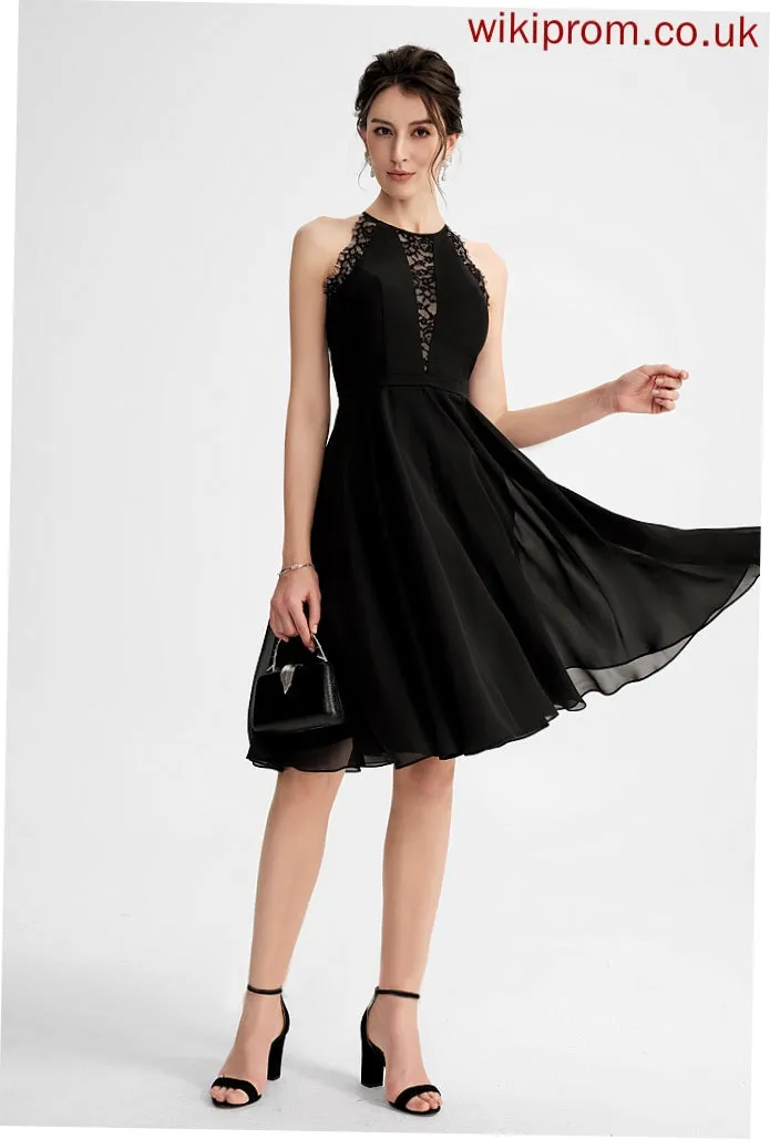 A-Line Lace Neck Chiffon Homecoming Dresses Charlee Knee-Length Dress Scoop With Homecoming