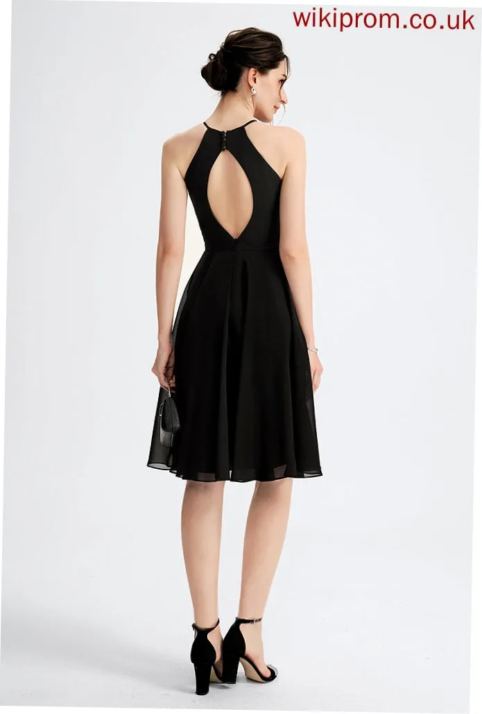 A-Line Lace Neck Chiffon Homecoming Dresses Charlee Knee-Length Dress Scoop With Homecoming