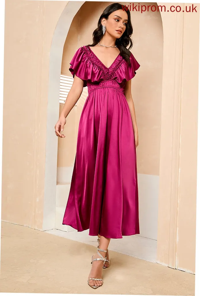 A-Line Prom Dresses Tea-Length V-neck Iris