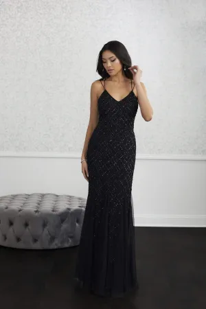 Adrianna Papell Platinum - 40225 Crosshatch Bead Pattern Trumpet Gown