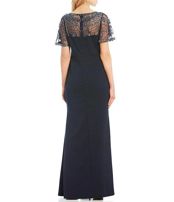 Aidan Mattox - MD1E203616 Beaded Neckline Slit Column Gown
