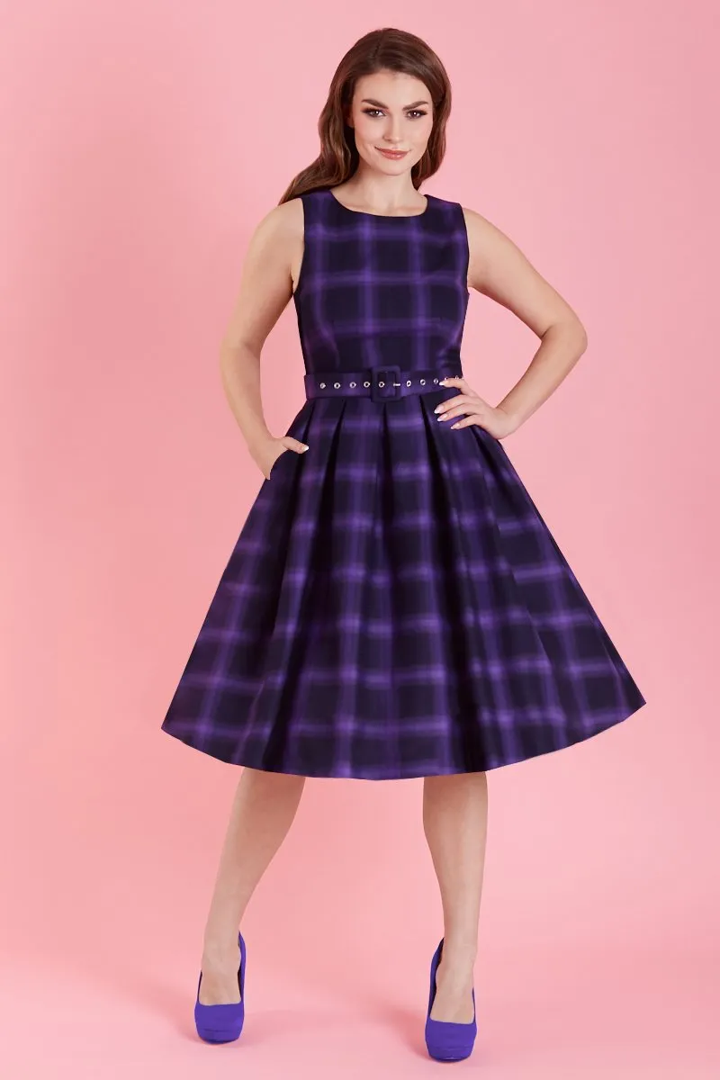 Annie Vintage Black/Purple Tartan Check Swing Dress