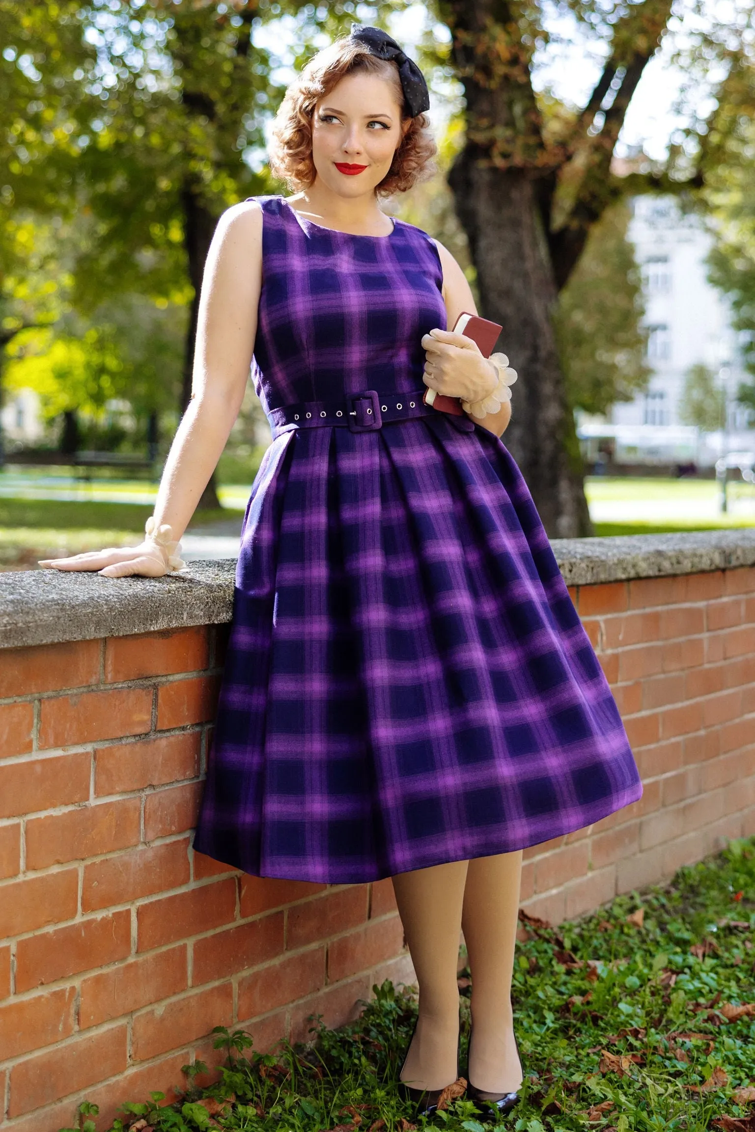 Annie Vintage Black/Purple Tartan Check Swing Dress
