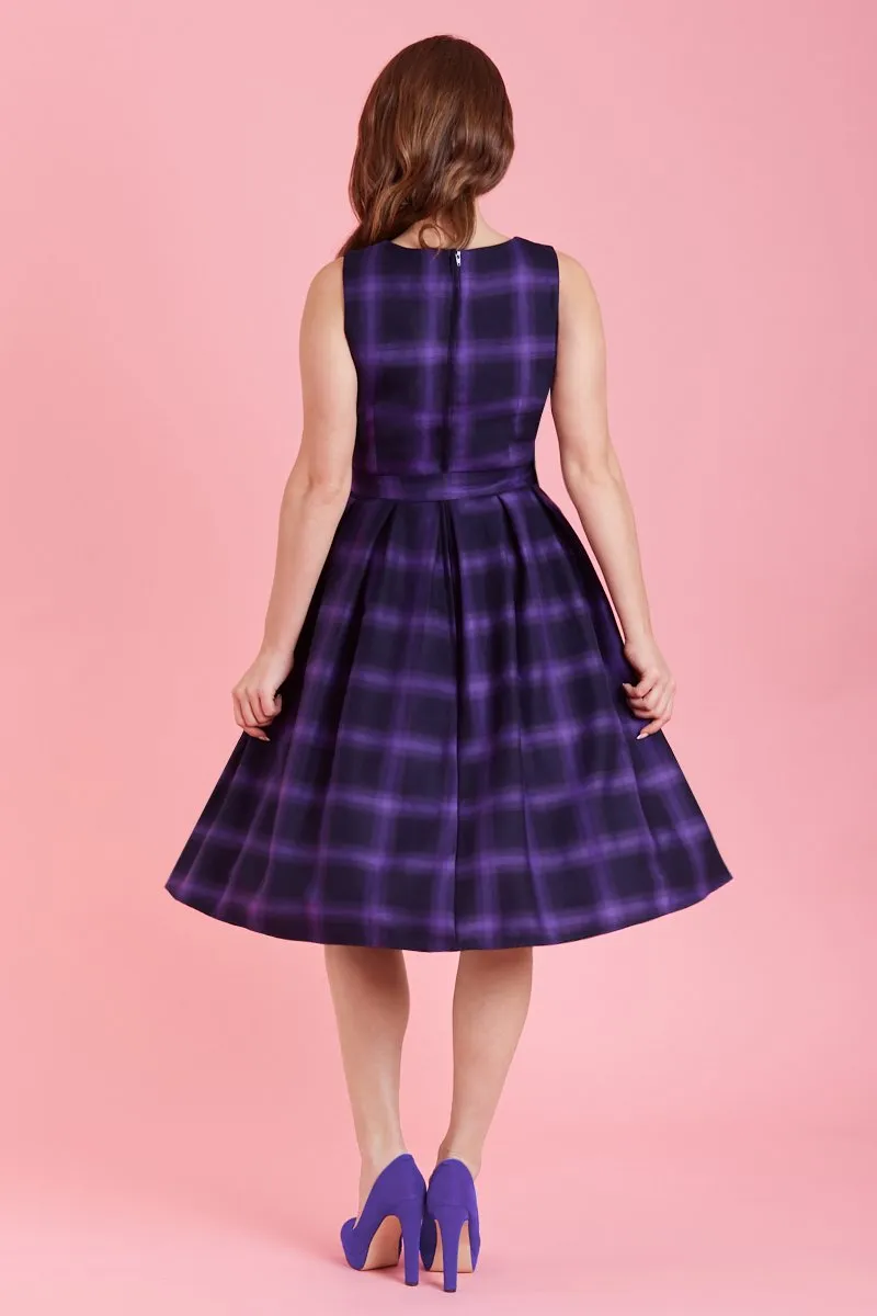 Annie Vintage Black/Purple Tartan Check Swing Dress