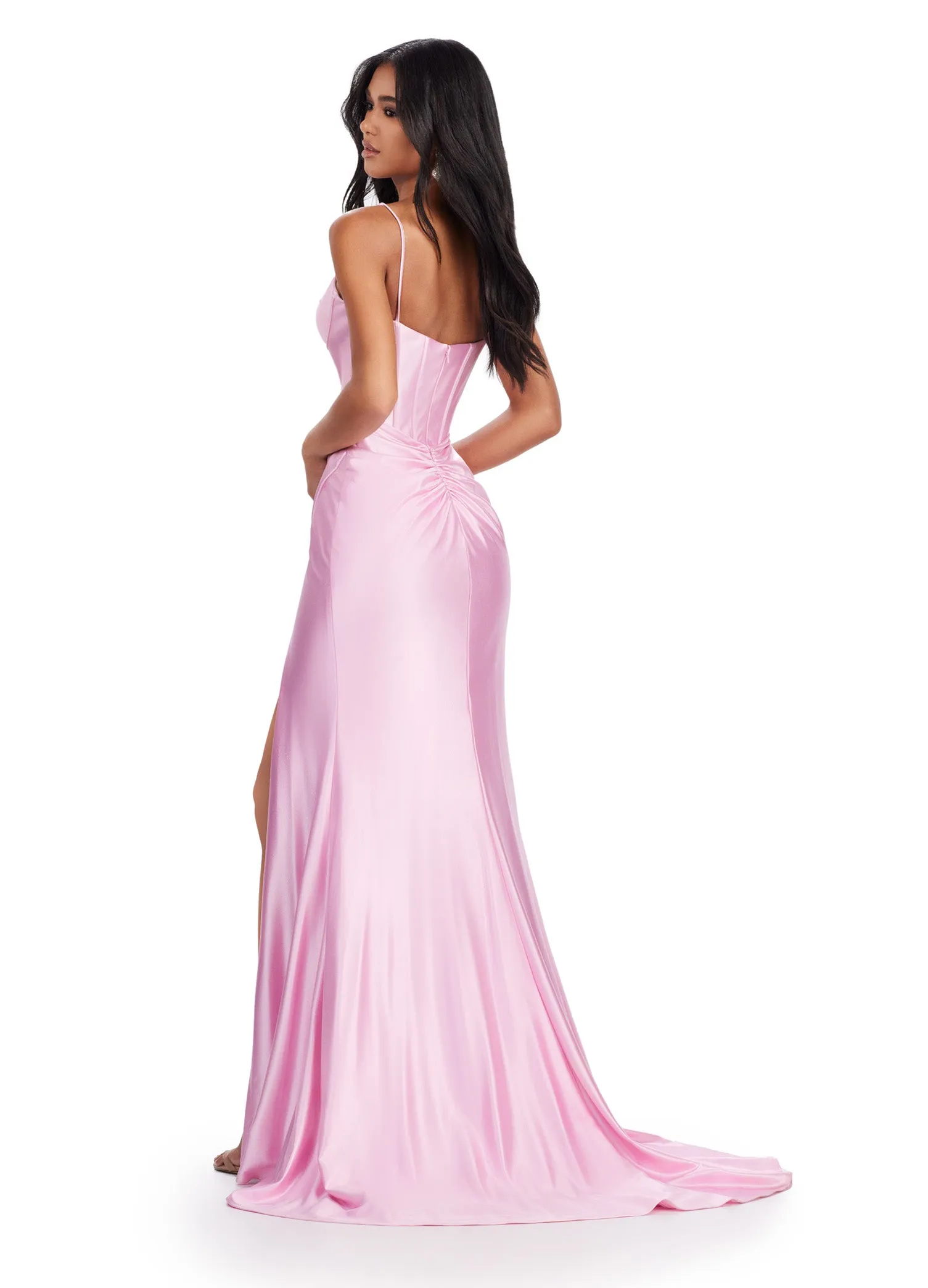 Ashley Lauren 11549 Long Prom Dress Spaghetti Strap Corset Bustier Slit Formal Pageant Gown