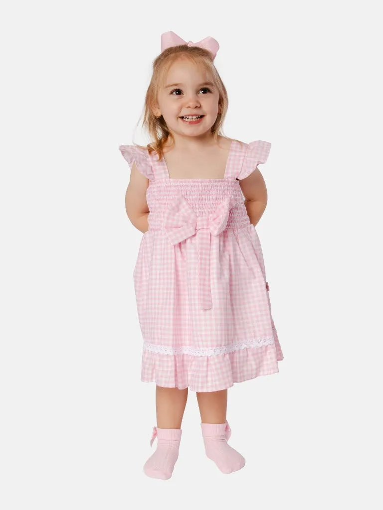 Baby Girl Luisa Collection Spanish Checked Dress- Baby Pink