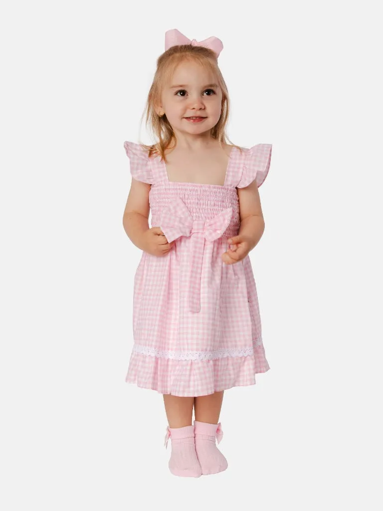 Baby Girl Luisa Collection Spanish Checked Dress- Baby Pink
