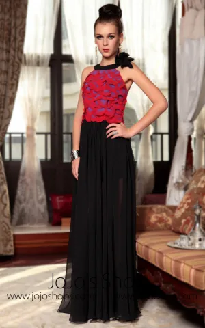 Back and Red Halter Evening Prom Dress