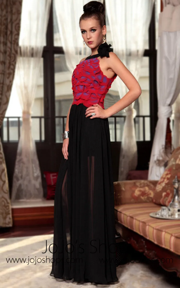 Back and Red Halter Evening Prom Dress