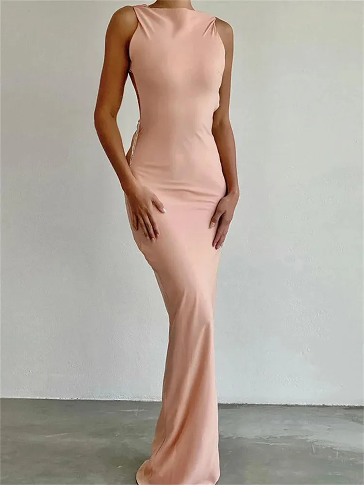 Backless Maxi Dresses For Women Sexy Hollow Out High Waist Maxi Dress