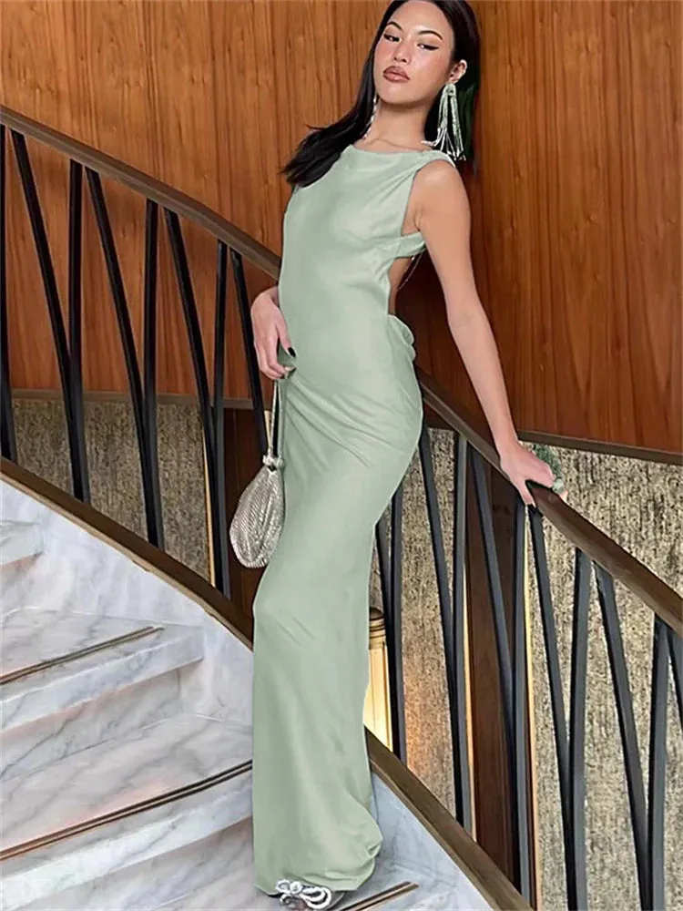 Backless Maxi Dresses For Women Sexy Hollow Out High Waist Maxi Dress
