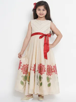 Beige & Red Floral Maxi Dress