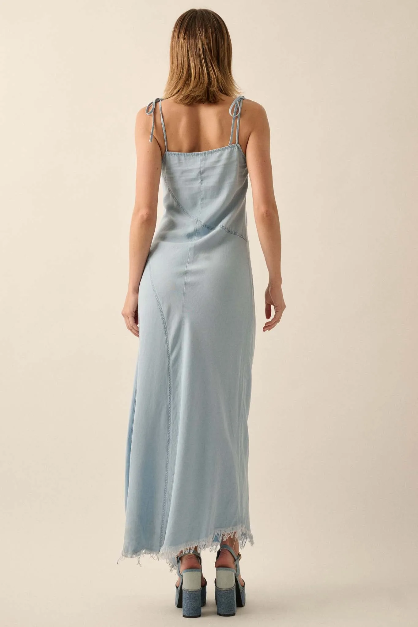 Blue Crush Frayed-Hem Denim Maxi Dress