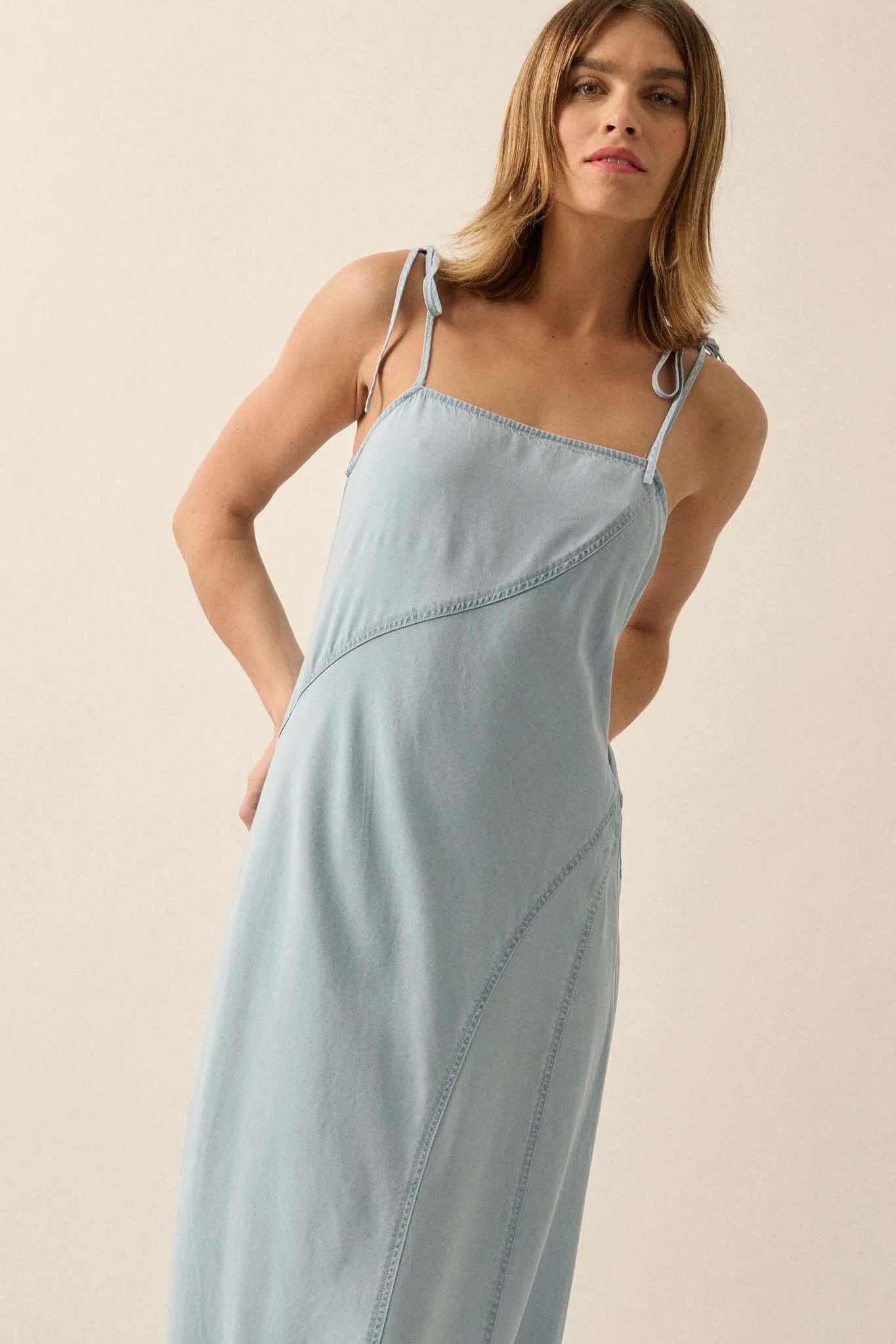 Blue Crush Frayed-Hem Denim Maxi Dress