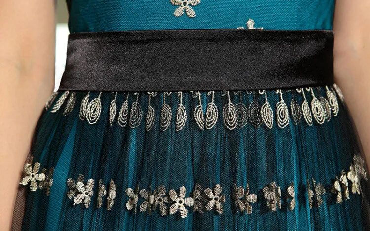 Blue Teal Modest Daisy Cap Sleeves Formalprom Evening Cocktail Dress DQ830899