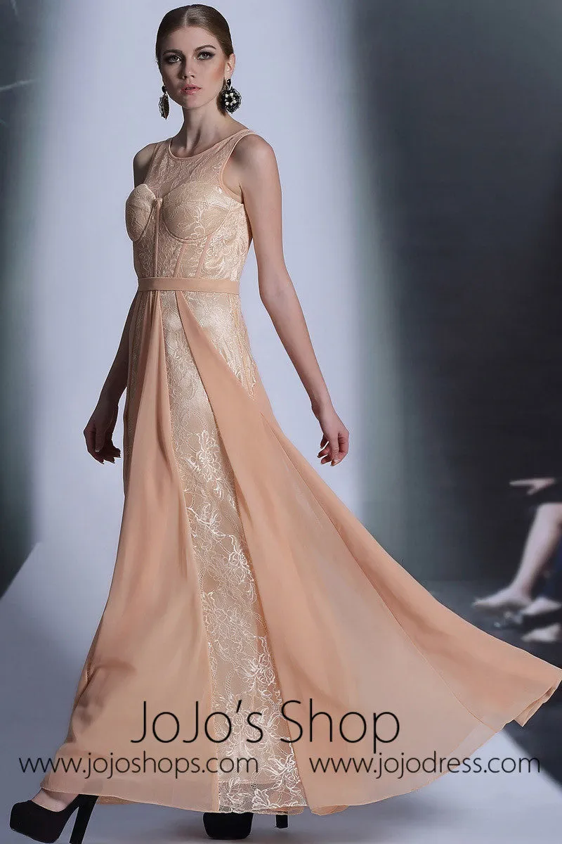 Champagne Beige Modest Formal Prom Evening Dress DQ830970