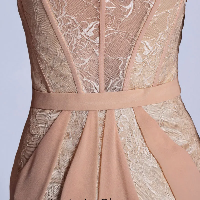 Champagne Beige Modest Formal Prom Evening Dress DQ830970