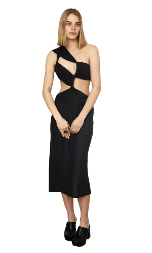 CUTOUT BLACK LINEN DRESS
