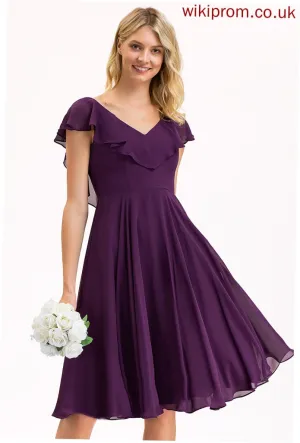 Dress A-Line With V-neck Knee-Length Cocktail Yaretzi Cocktail Dresses Ruffles Chiffon Cascading