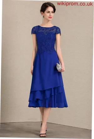 Dress Lorena Scoop Bride Chiffon Mother the Mother of the Bride Dresses Lace Tea-Length Neck of A-Line