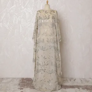 Elegant Beige Floral French Silk Chiffon Fabric with Metallic Lurex, 140 cm Width-D19693
