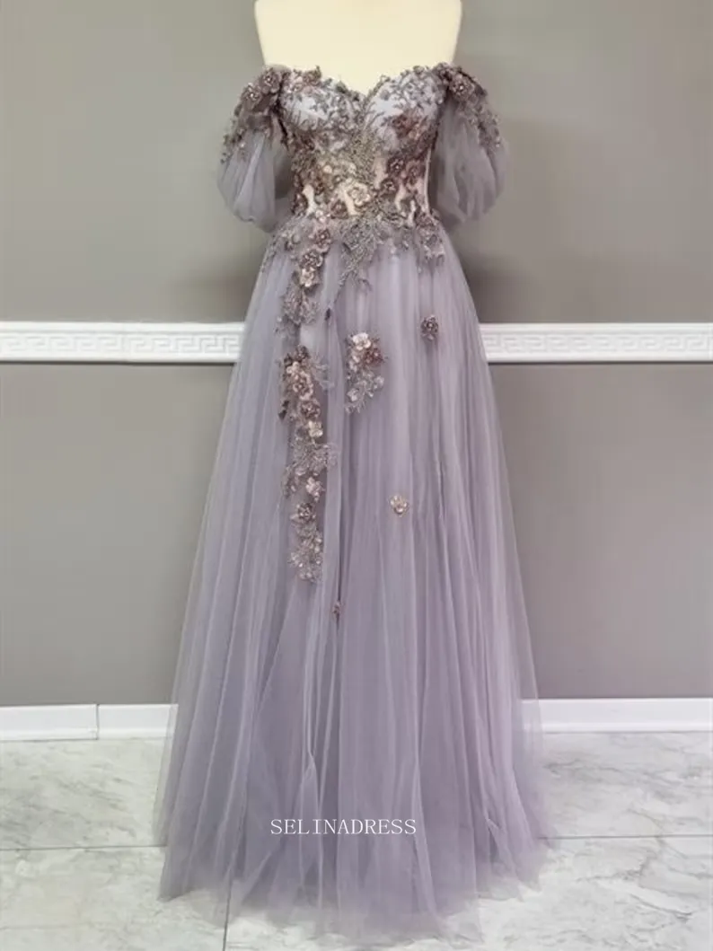 Fantasy Tulle Long Prom Dresses Princess Dress Floral Beaded Evening Dress POL022