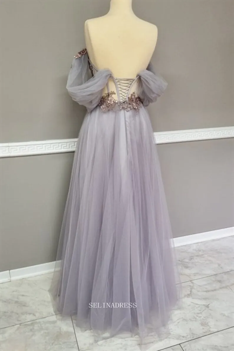 Fantasy Tulle Long Prom Dresses Princess Dress Floral Beaded Evening Dress POL022