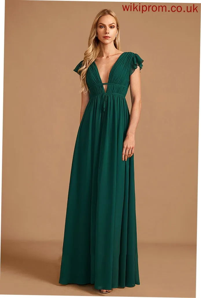 Floor-Length Embellishment V-neck Neckline Length SplitFront A-Line Fabric Silhouette Ashlyn Sleeveless A-Line/Princess Bridesmaid Dresses