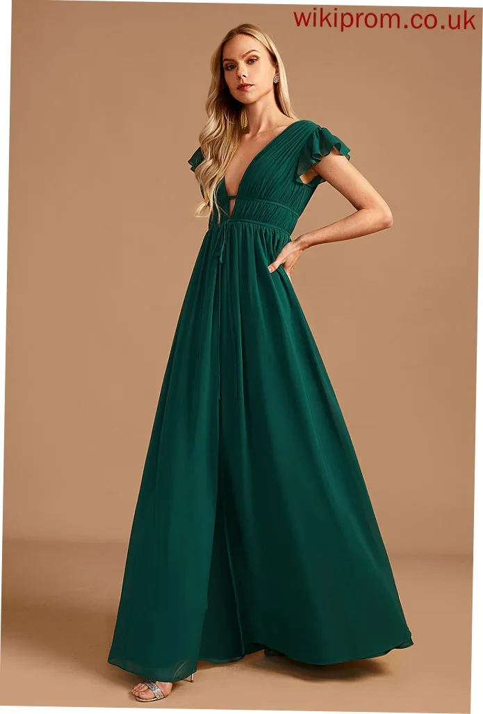 Floor-Length Embellishment V-neck Neckline Length SplitFront A-Line Fabric Silhouette Ashlyn Sleeveless A-Line/Princess Bridesmaid Dresses