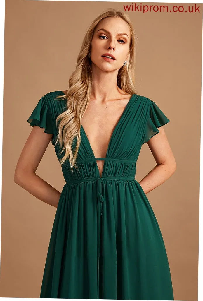 Floor-Length Embellishment V-neck Neckline Length SplitFront A-Line Fabric Silhouette Ashlyn Sleeveless A-Line/Princess Bridesmaid Dresses