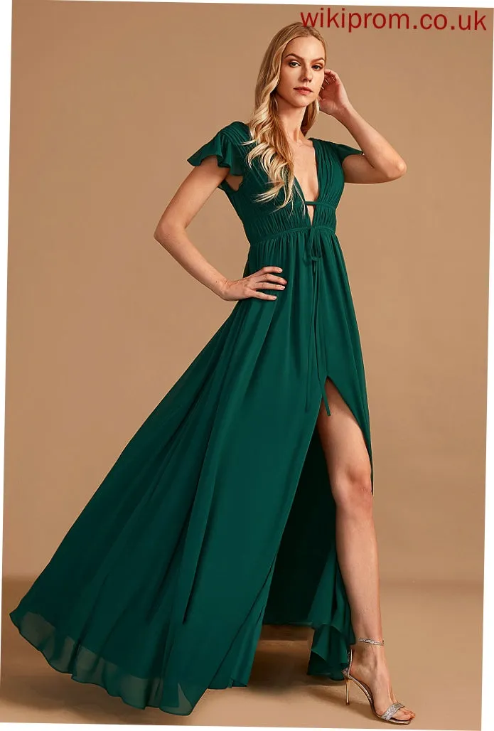 Floor-Length Embellishment V-neck Neckline Length SplitFront A-Line Fabric Silhouette Ashlyn Sleeveless A-Line/Princess Bridesmaid Dresses