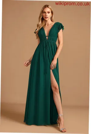 Floor-Length Embellishment V-neck Neckline Length SplitFront A-Line Fabric Silhouette Ashlyn Sleeveless A-Line/Princess Bridesmaid Dresses