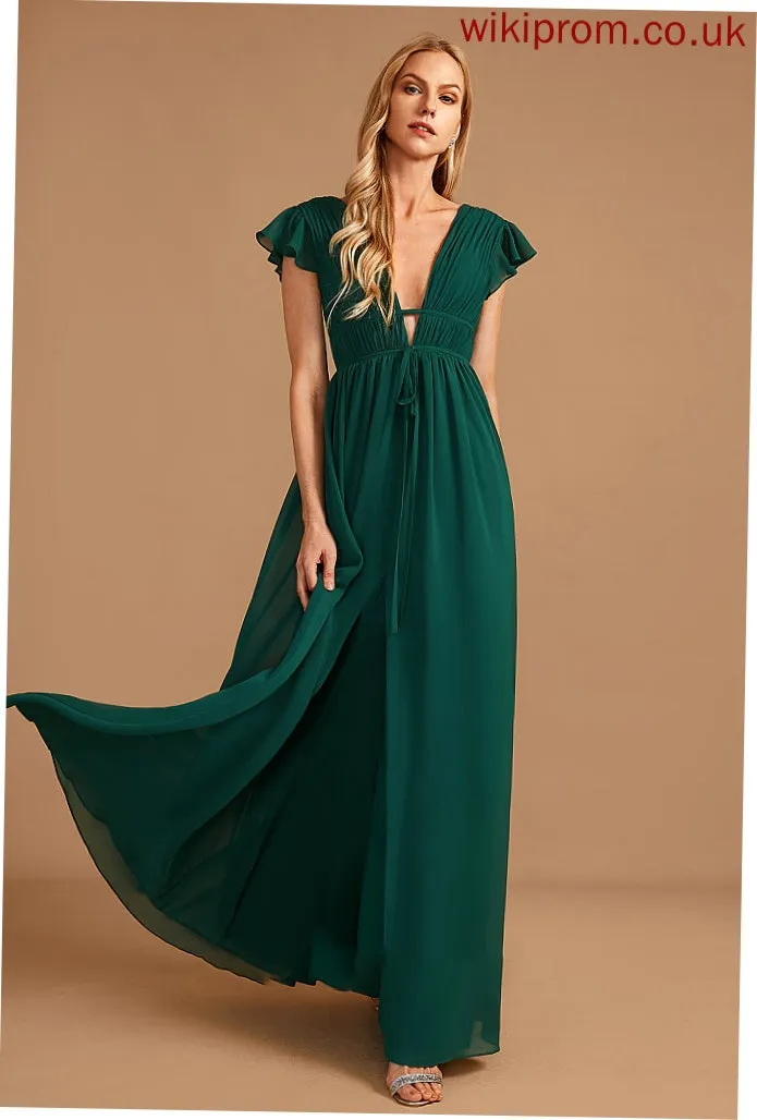 Floor-Length Embellishment V-neck Neckline Length SplitFront A-Line Fabric Silhouette Ashlyn Sleeveless A-Line/Princess Bridesmaid Dresses