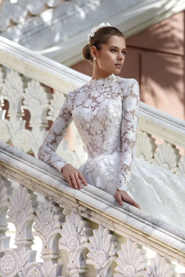Floral Lace Long Sleeve Gown