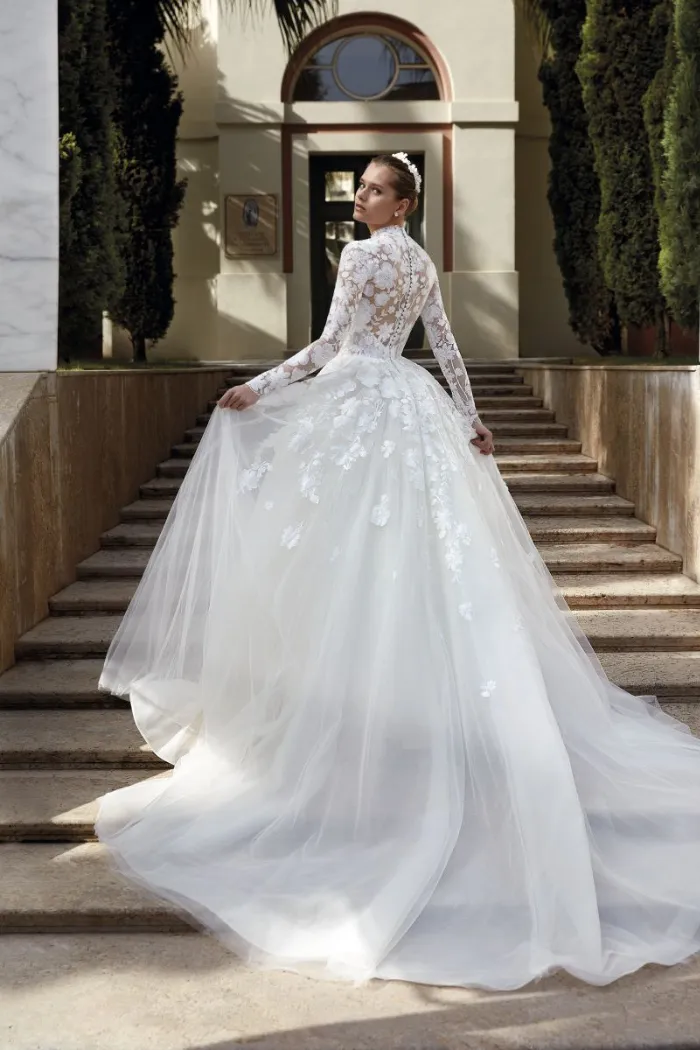 Floral Lace Long Sleeve Gown