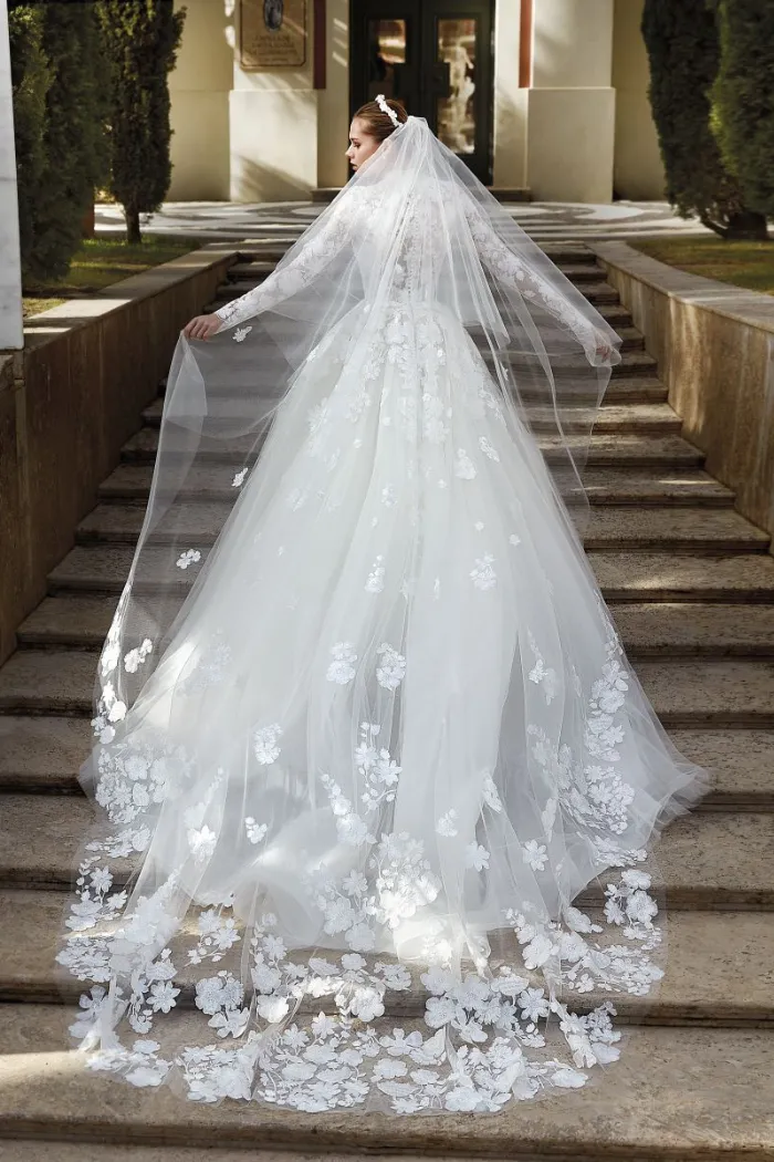 Floral Lace Long Sleeve Gown