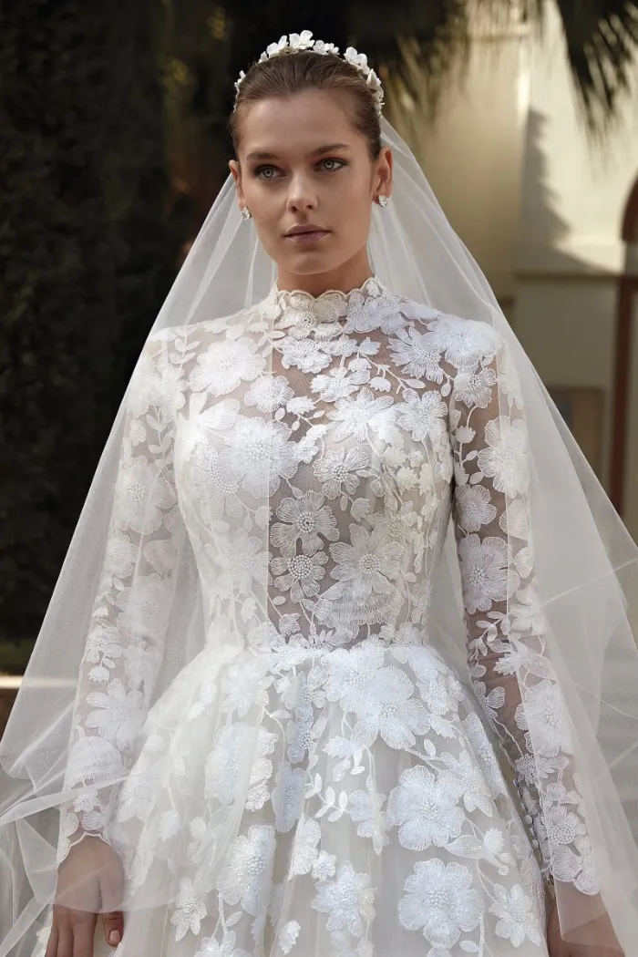Floral Lace Long Sleeve Gown